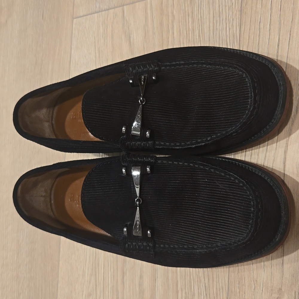 a. testoni Black Corduroy Loafers
